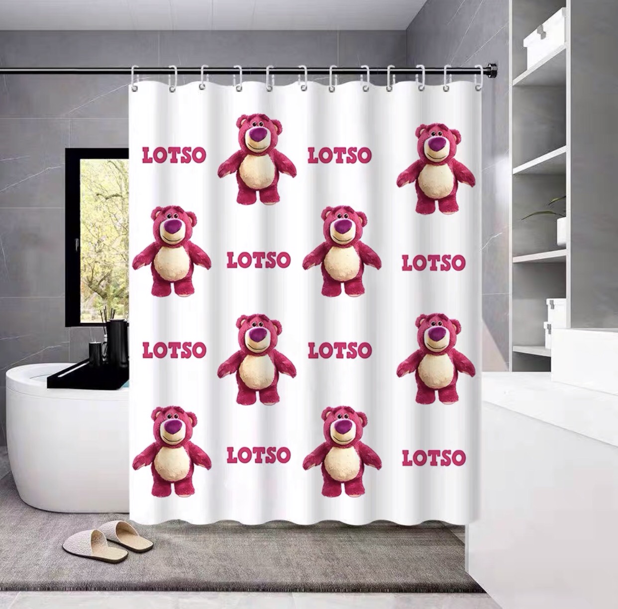 Rèm Khoen Lỗ, Khoen Ri đô, Rèm Dán Tường Mẫu GẤU LOTSO TRẮNG Chống Nắng Tốt, Nhiều Size