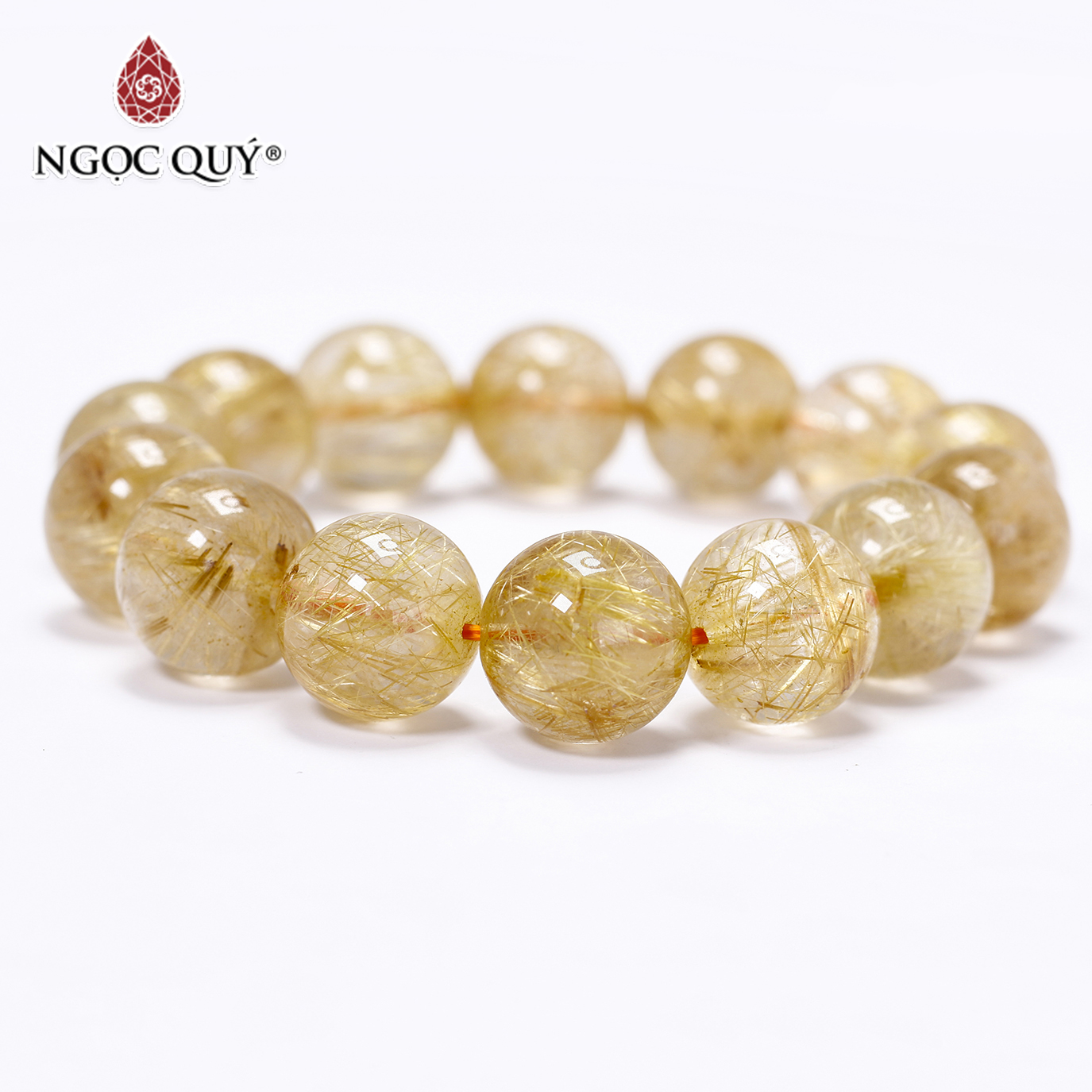 Vòng tay trơn đá thạch anh tóc vàng size hạt 15mm mệnh thủy, kim - Ngọc Quý Gemstones