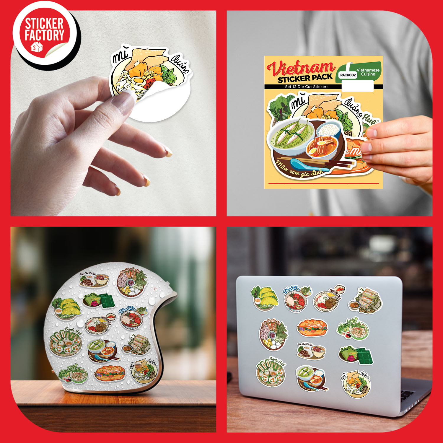 PACK002 Vietnamese Cuisine - Set 12 hình dán Die Cut Sticker Pack made in Viet Nam Sticker Factory