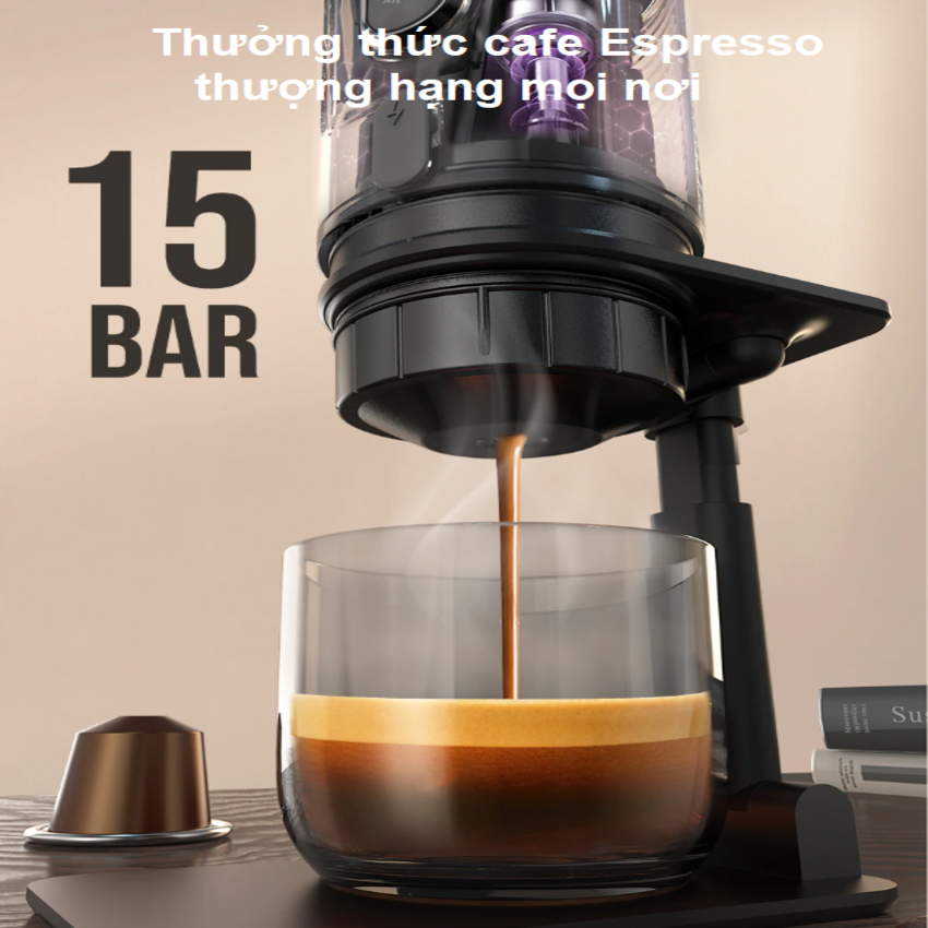 Máy pha cà phê cầm tay Espresso 3 trong 1 thương hiệu HiBREW cao cấp H4A công suất 80W, áp suất 60ml - Hàng chính hãng