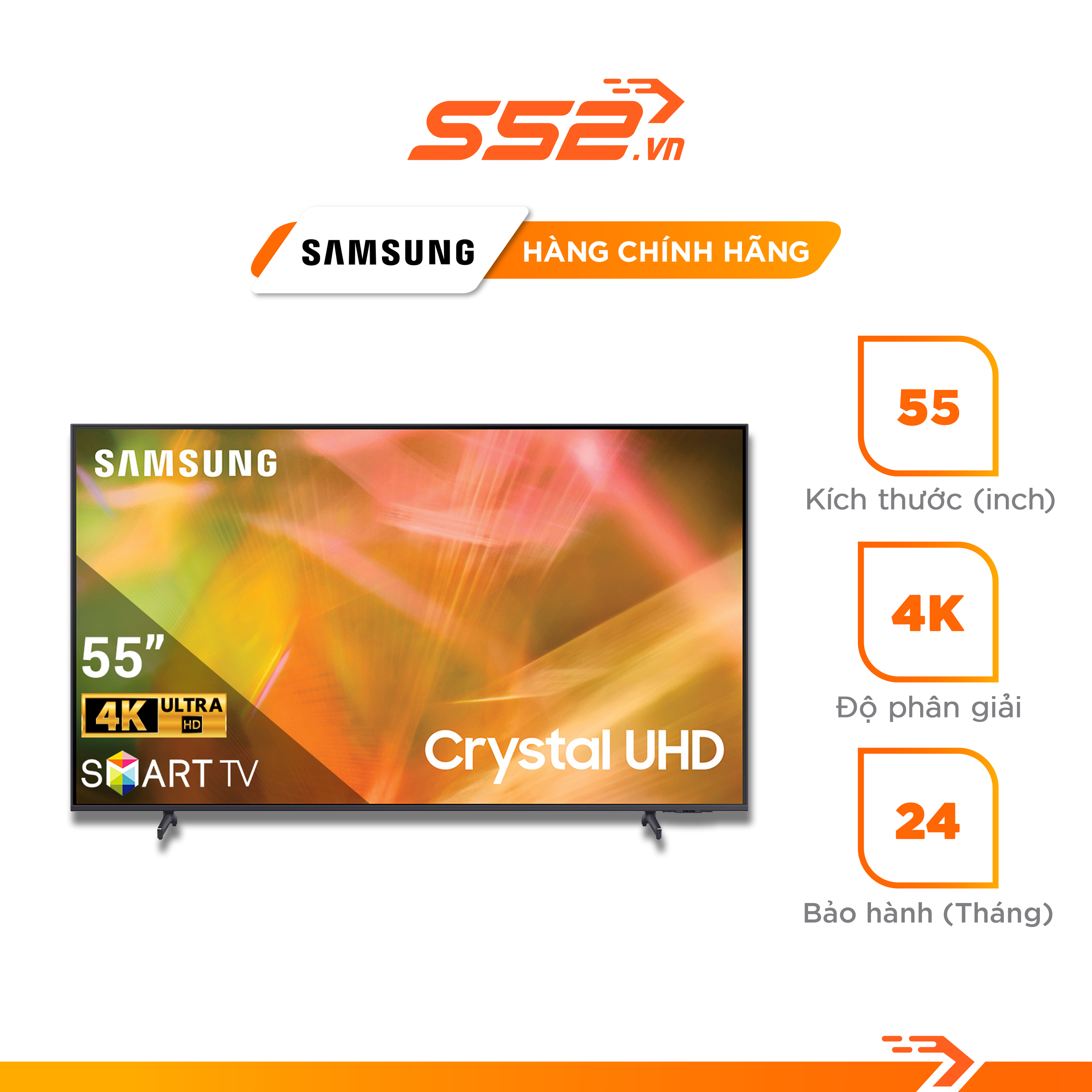 Smart tivi Samsung Crystal UHD 4K 55 inch UA55AU8000KXXV - Hàng Chính Hãng