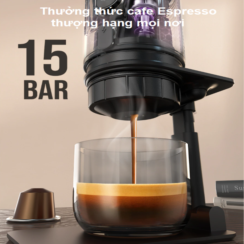Máy pha cà phê cầm tay Espresso 3 trong 1 thương hiệu HiBREW H4A sử dụng được trên ô tô, áp suất 15bar