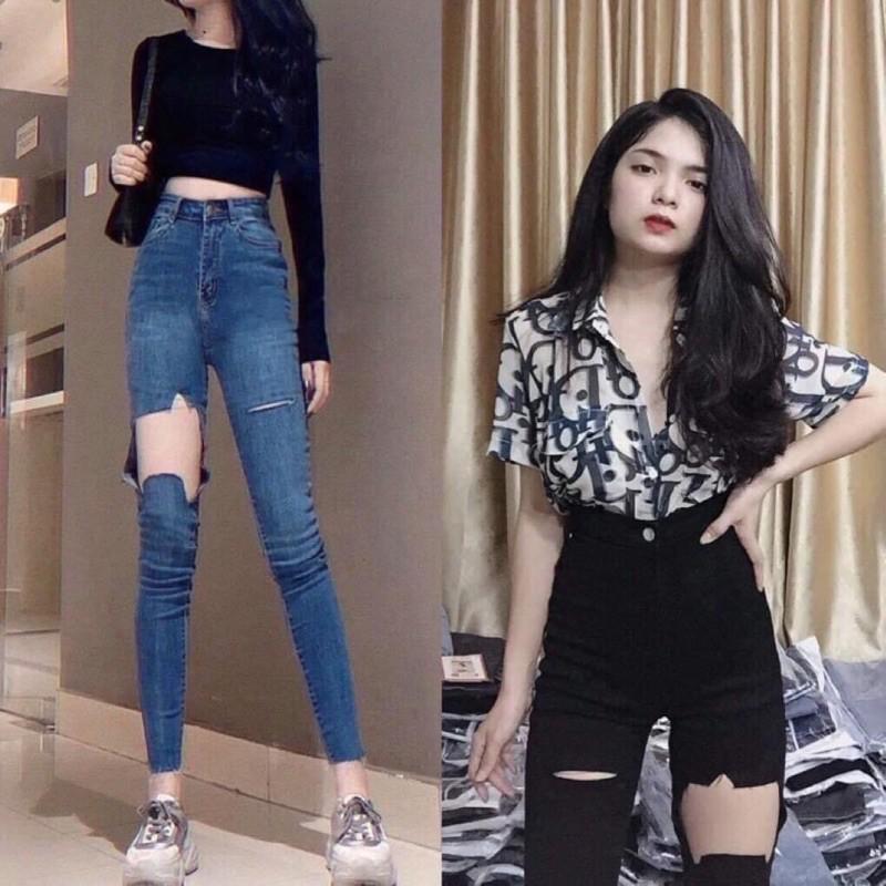 Quần jeans skinny đen rách - clip chính chủ