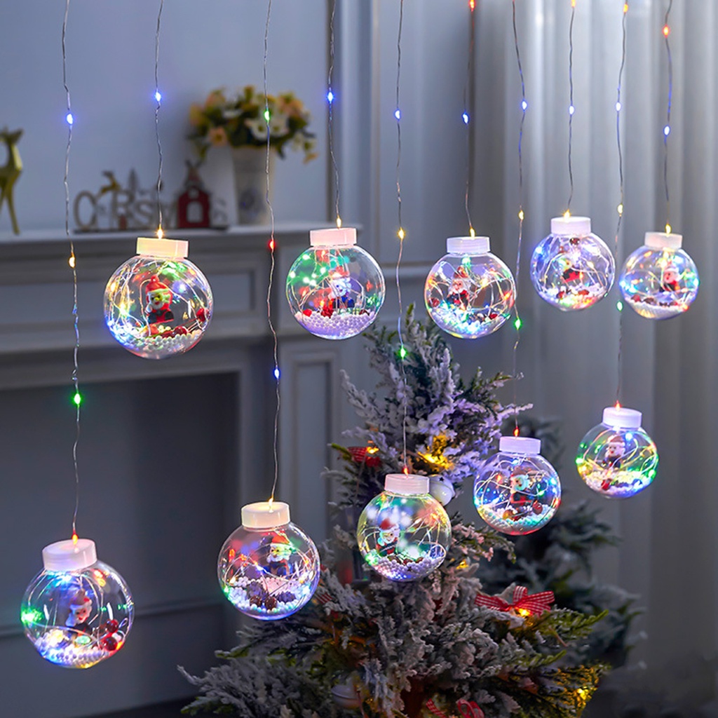 Dây Đèn Mành thả tròn LED Trang Trí Noel Giáng Sinh Ông Già, Cây Thông, Tuần Lộc, Người Tuyết