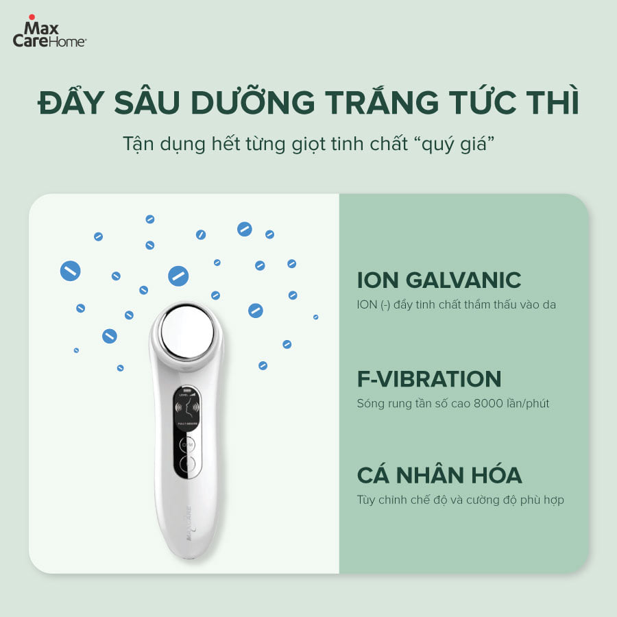 Máy Điện Di Tinh Chất, Máy Massage Mặt Cầm Tay Maxcare MAX888 Công Nghệ Điện Châm EMS Kết Hợp Ion Tẩy Trang Sạch Sâu Ngừa Mụn Dưỡng Ẩm Trắng Da Chống Lão Hóa - Máy Mát Xa Đẩy Tinh Chất Matxa Mặt Cổ