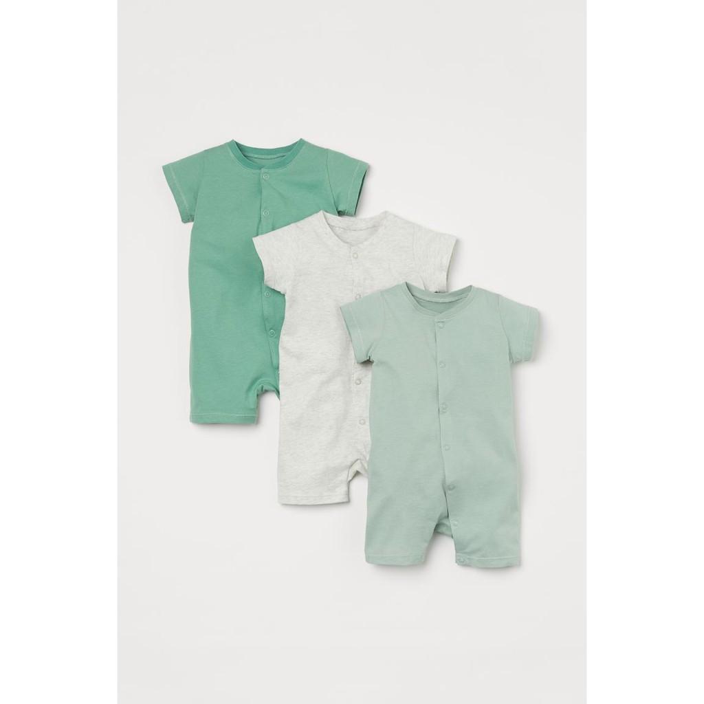 Set 3 romper bé trai, tone xanh, chất liệu cotton hữu cơ mềm, Hờ mờ