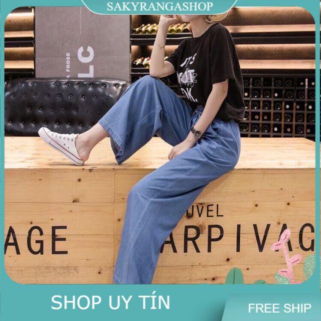 QUẦN DENIM ỐNG SUÔNG LƯNG THUN