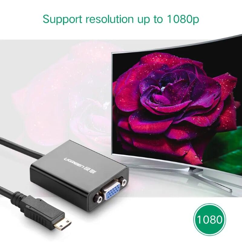 Ugreen UG40270MM112TK 15CM Màu Đen Bộ chuyển Mini HDMI sang VGA - HÀNG CHÍNH HÃNG