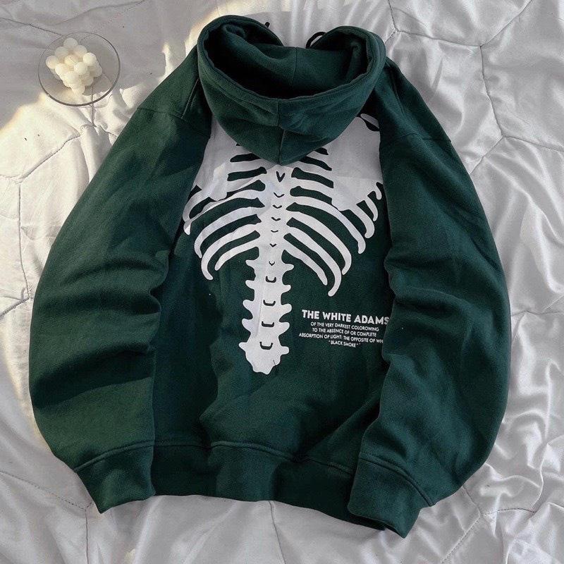 Áo Hoodie Xanh Lưng Xương JOLIE Unisex Nỉ kiểu form rộng tay bồng dáng đường phố học sinh hàn quốc