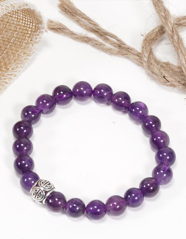 Vòng đá Thạch Anh Tím phối charm bạc Ngọc Quý Gemstones