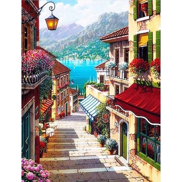 Tranh đính đá tự làm hoạ tiết thành phố xa hoa sang trọng size 40*30