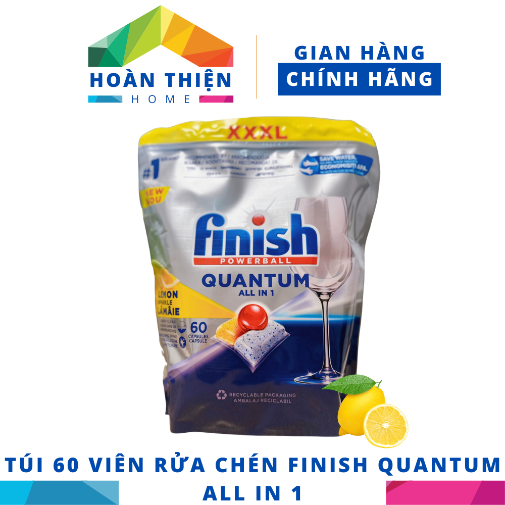 Túi 60 viên rửa chén Finish Quantum All in 1 – Dành cho máy rửa chén bát gia đình Châu Âu...