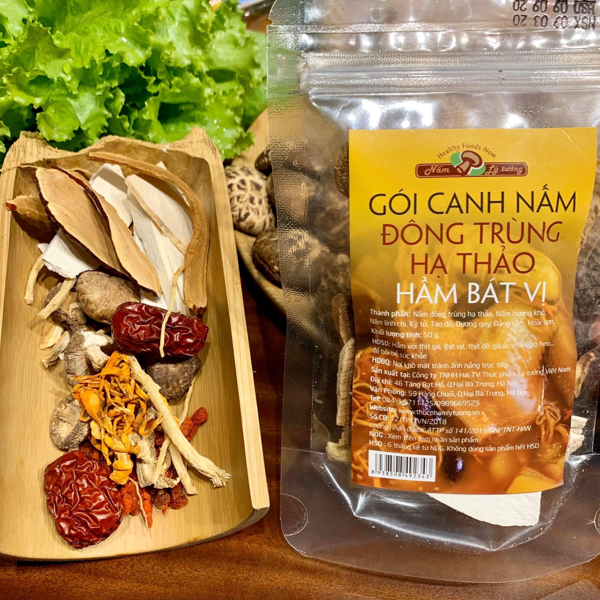 Gói Canh (Lẩu) Nấm Đông Trùng Hạ Thảo Hầm Bát Vị Lý Tưởng 50g, Set Nguyên Liệu Làm Lẩu Tại Nhà, Gói Canh Bát Vị