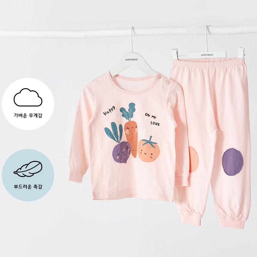 Đồ bộ ngủ dài tay mặc nhà thun cotton cho bé gái, bé trai mùa hè Unifriend Hàn Quốc 2022-2