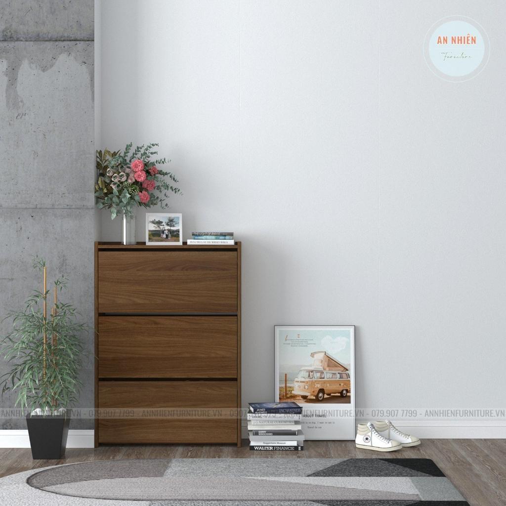 Tủ Giày Dép Gỗ - Kệ Giày Canh Lật Cao Cấp 3 Tầng 6 Ngăn  - Dài 80cm Rộng 25cm