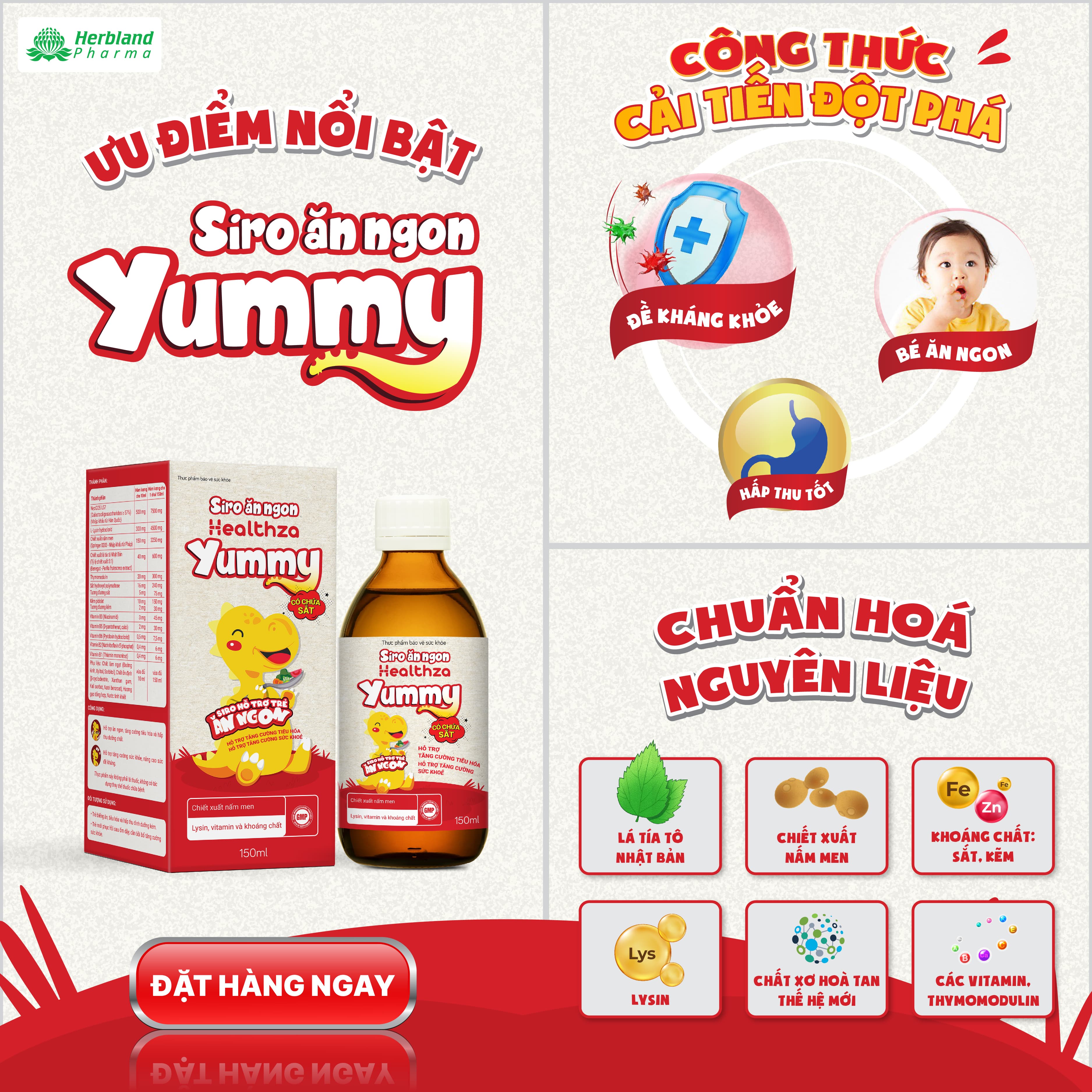 Siro YUMMY giúp bé ăn ngon, tăng cường hấp thu dưỡng chất hộp 1 lọ 150ml