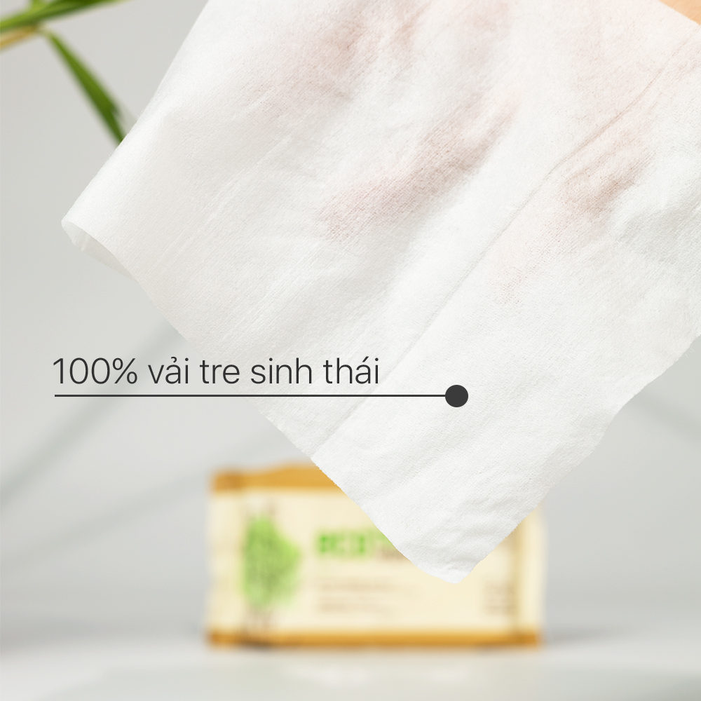 Khăn giấy ướt cao cấp EcoWipes gói 20 tờ vải sợi tre sinh thái Bamboo không mùi có thể phân hủy