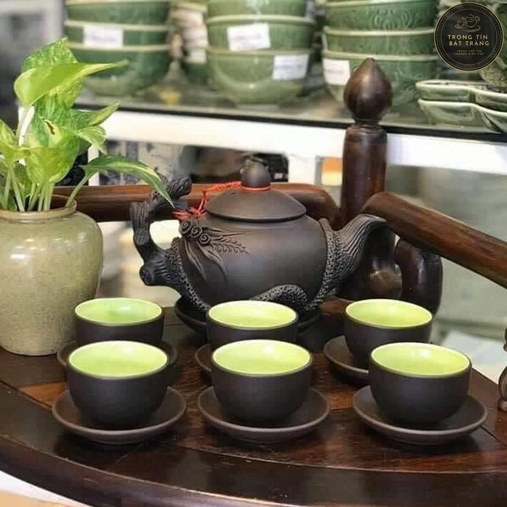 Bộ Ấm Chén Trà Đạo Gốm Tử Sa Bát Tràng Đắp Nổi Hoa Lan Dáng Thủy Bình Dung Tích 400ml ATSML 06.2