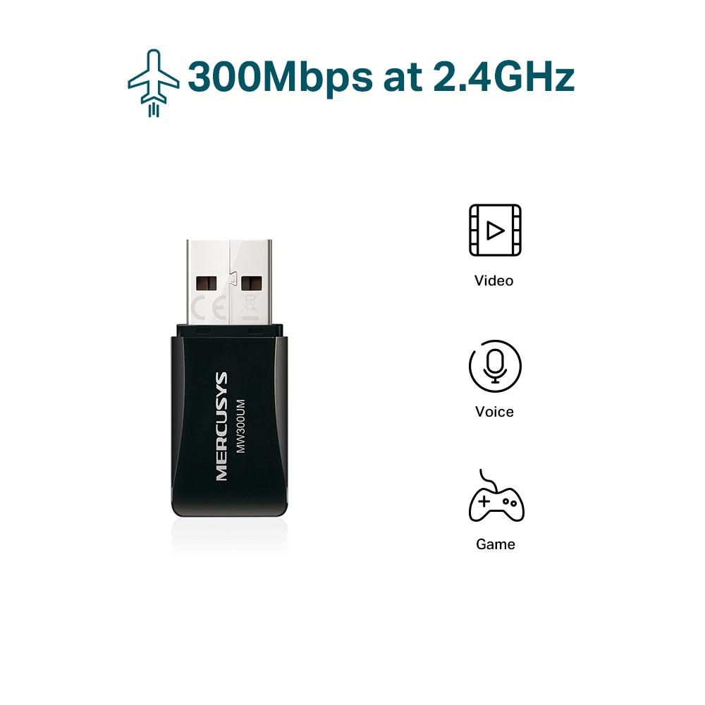 Usb wifi Mercusys 300Mbps tốc độ cao - Usb thu sóng wifi cho laptop PC máy bàn - Mercusys - Hàng chính hãng