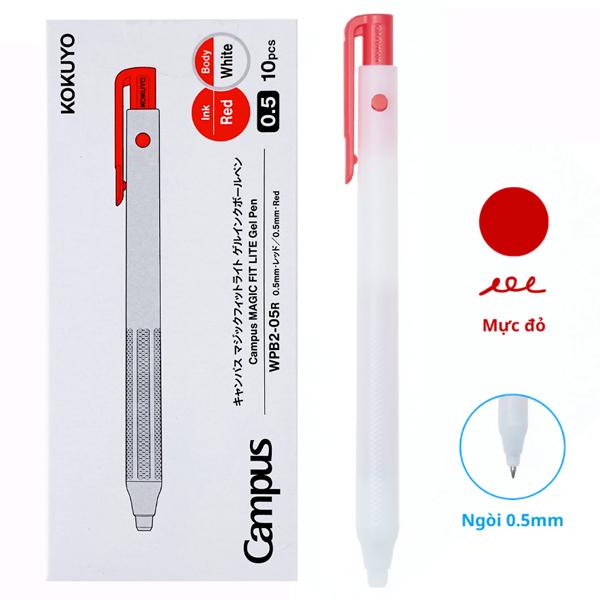 Hộp 10 Bút Gel Magic Fit Lite 0.5 mm - Campus WPB2-05R - Mực Đỏ - Thân Trắng