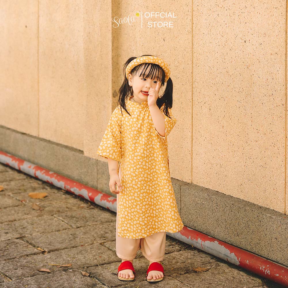 Áo Dài Tết Cách Tân Cho Bé Gái Hoạ Tiết Hoa Nhí - Áo Dài "An" - AD001 - SAOLA KIDS CLOTHING