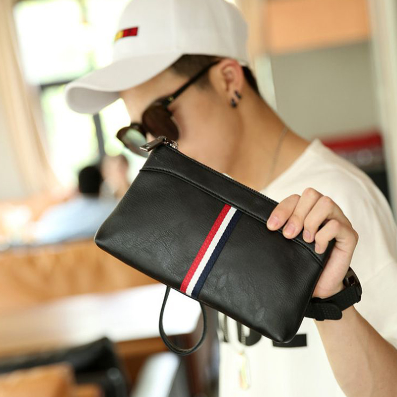 Men's Clutch Key Card Coin Purses Pouches Wallet - Black