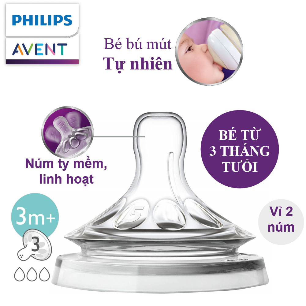 Núm ty Silicon mô phỏng tự nhiên hiệu Philips Avent cho trẻ sơ sinh