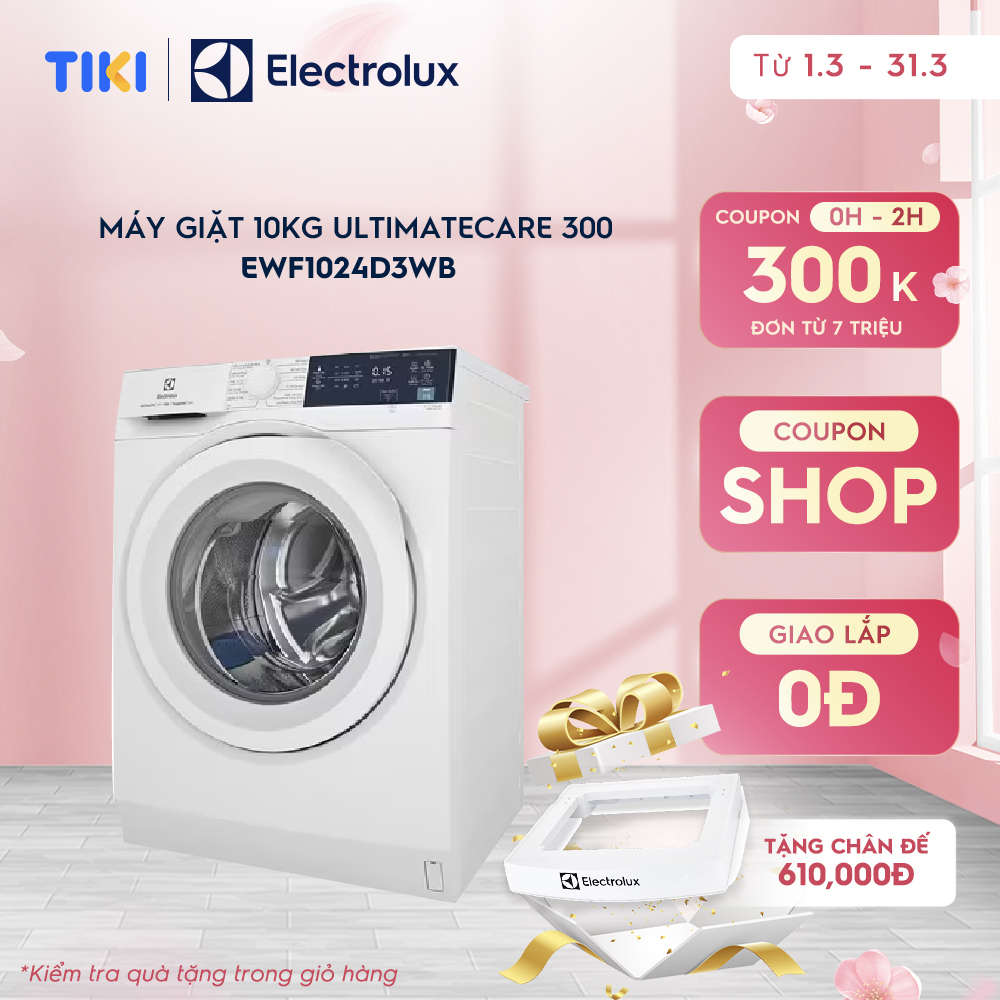 [Giao lắp 0Đ] Máy giặt cửa trước Electrolux 10kg EWF1025DQWB Công nghệ VapourCare diệt 99.9% vi khuẩn và chất dị ứng - Hàng chính hãng