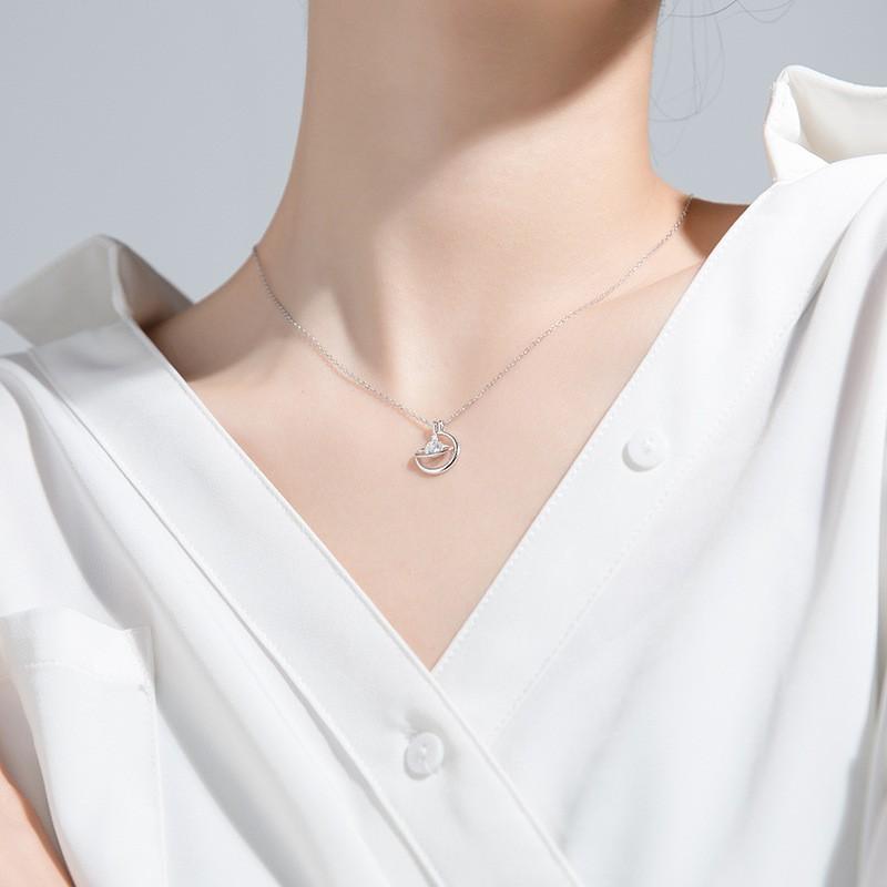 Dây chuyền bạc Ý s925 mô phỏng bầu trời đầy sao,hành tinh ngọt ngào lưỡi liềm D5842 - AROCH Jewelry