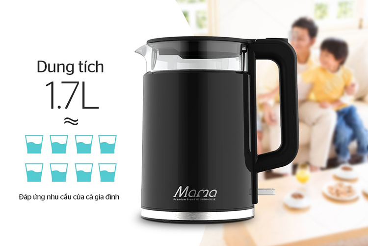 Ấm Siêu Tốc Thủy Tinh Sunhouse SHD1330 (1.7 Lít) - Hàng Chính Hãng