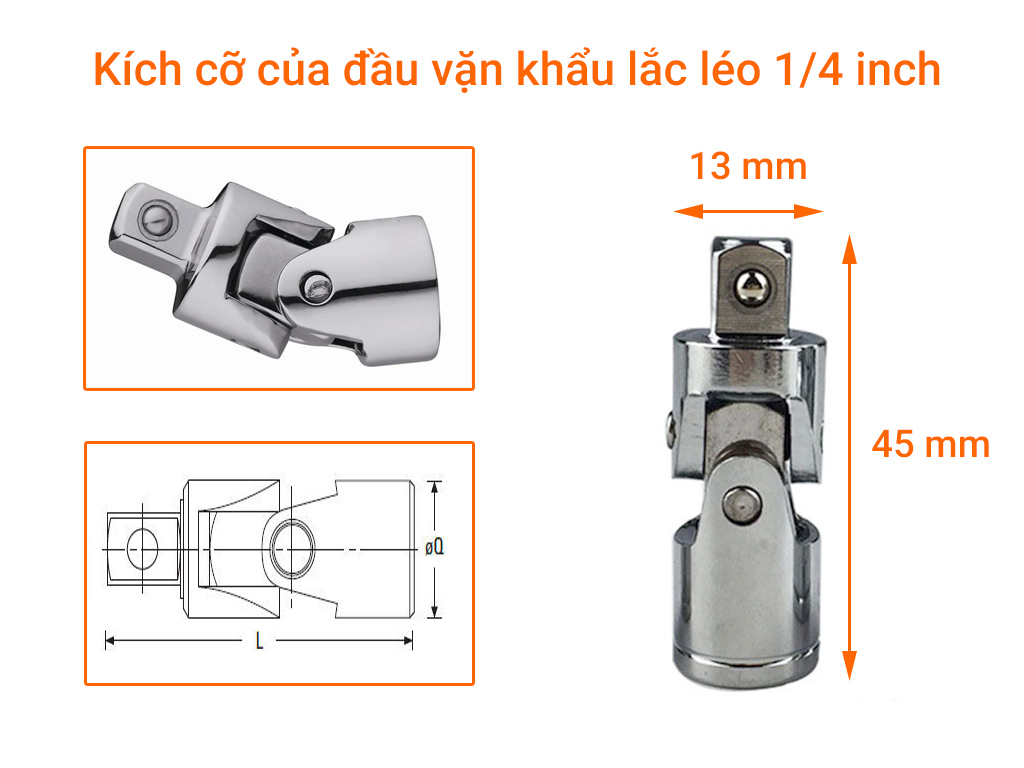 Đầu vặn khẩu lắc léo 1/4"