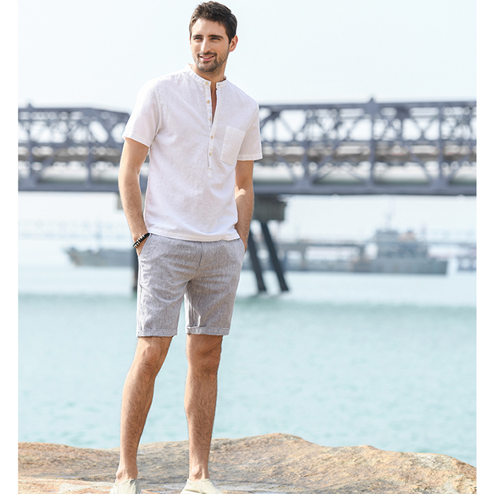 Áo sơ min nam linen cổ tầu ArcticHunter, thời trang thương hiệu chính hãng