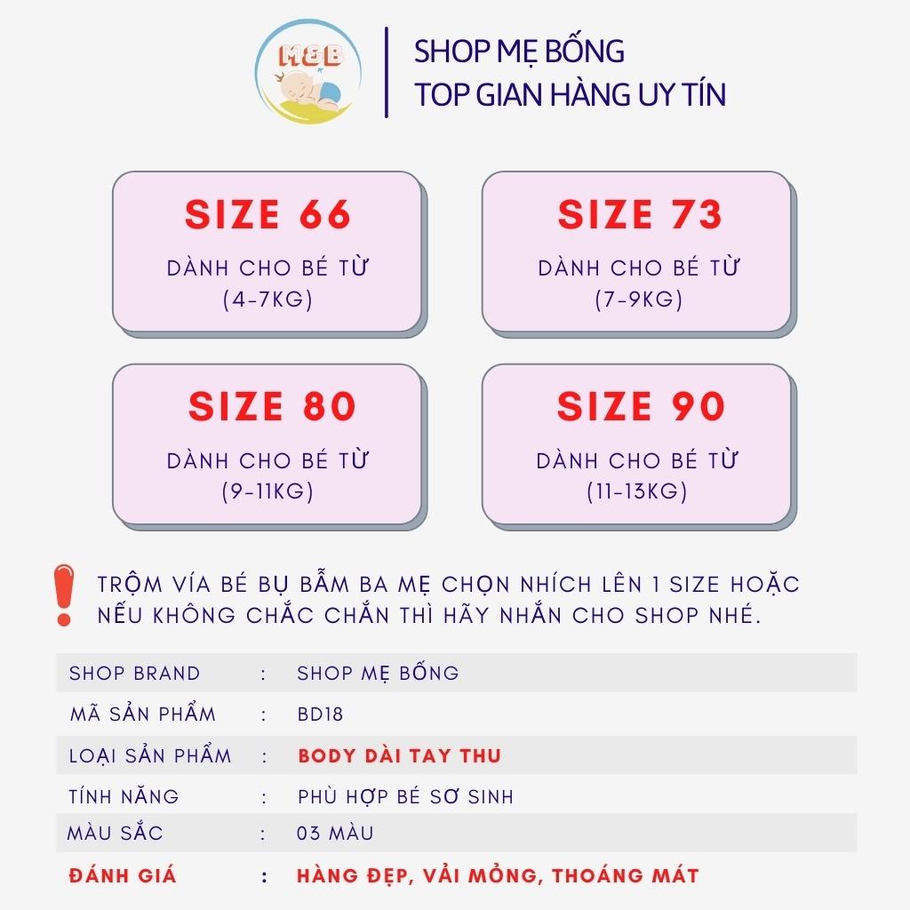Bodysuit cho bé trai gái sơ sinh bộ body dài tay liền thân vải Xịn Thoáng Mát hàng QC đẹp từ 4-14kg – BD18