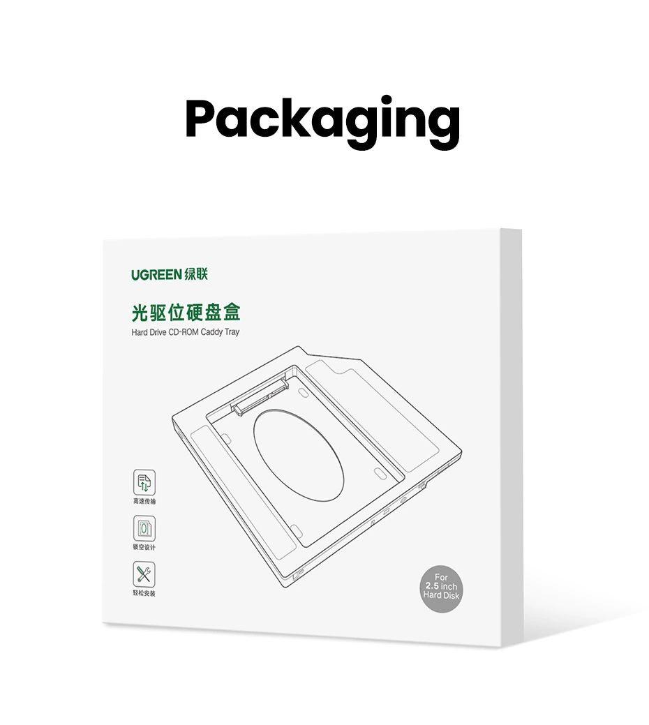 Ugreen UG70657CM322TK 9.5mm caddy bay khay đựng ổ cứng và ssd 2.5inch sata mỏng gắn vào khe cd - dvd của laptop - HÀNG CHÍNH HÃNG