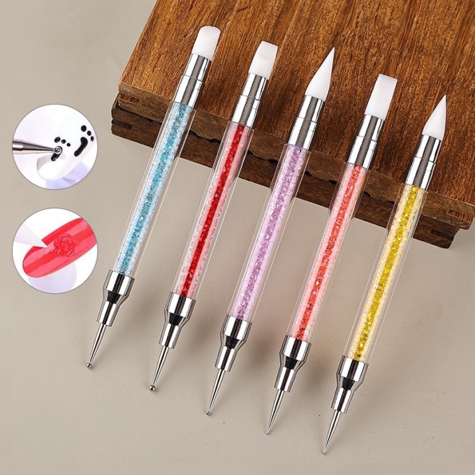 Set cọ silicon chấm bi 2 đầu nặn hoa trang trí nail cán đá 1184