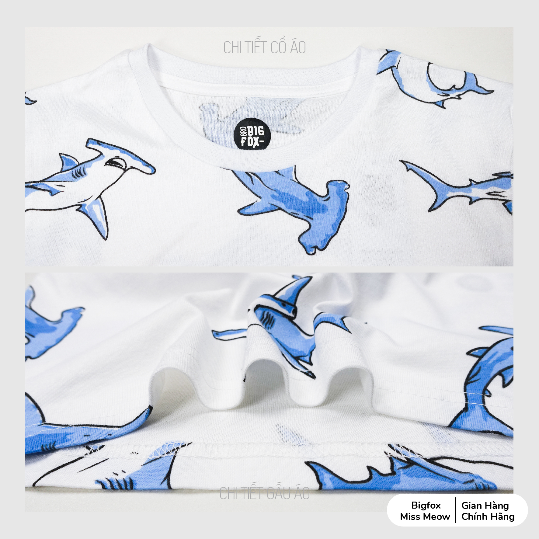 Bộ đồ sát nách cho bé trai Bigfox Miss Meow size đại mùa hè vải cotton kiểu ba lỗ in cá mập 3,7,9,11 tuổi 30kg 40kg 1929