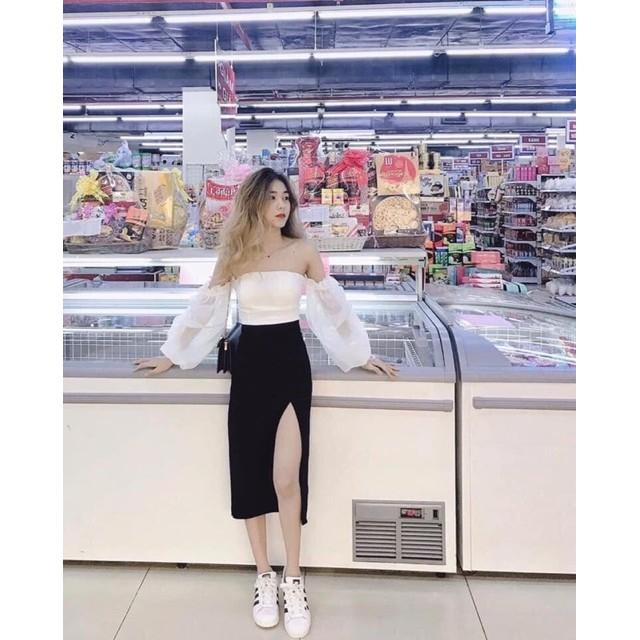 Chân váy midi xẻ tà siêu hot