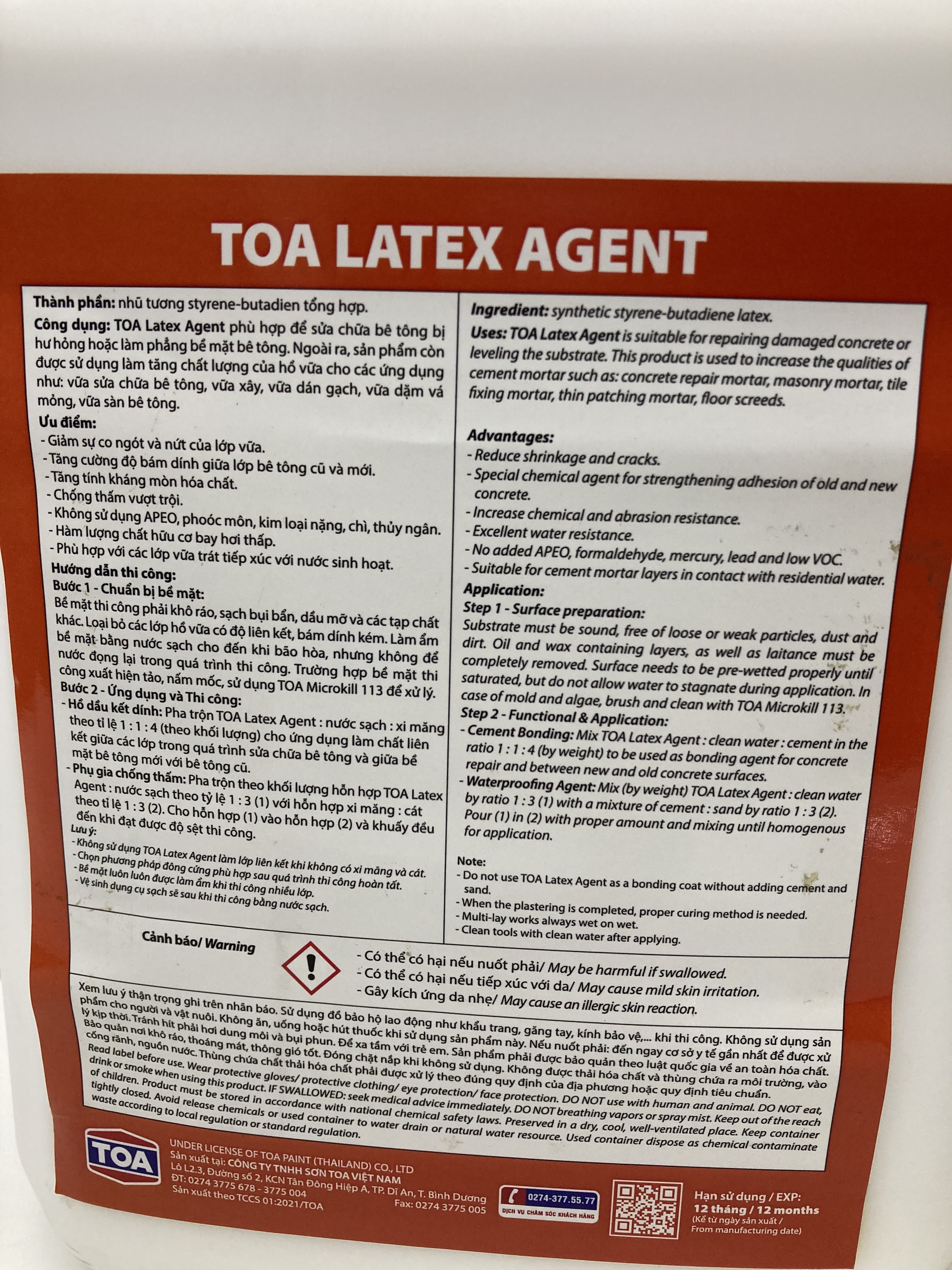 Phụ Gia Chống Thấm TOA Latex Agent_ 5L/can