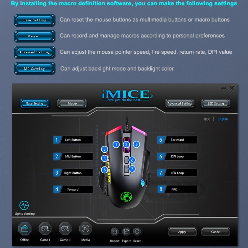 Chuột Led RGB gaming T70 7200dpi công thái học chống mỏi cổ tay Cho máy tính laptop hàng nhập khẩu