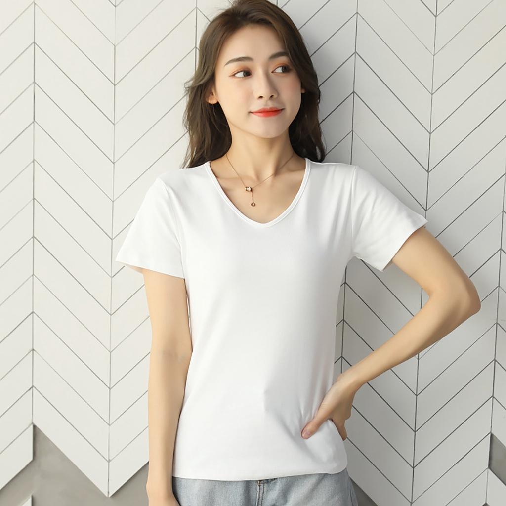 Áo thun nữ Icotton cổ tim dáng ngắn chất cotton mềm mịn