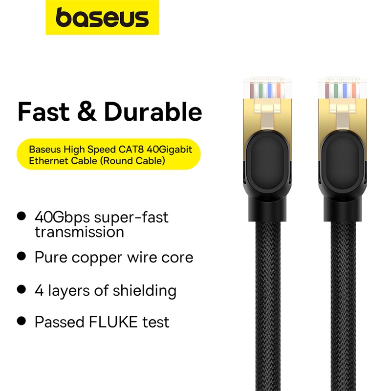 Cáp Mạng Lan 2 Đầu Baseus High Speed CAT8 40Gigabit Ethernet Cable (Round Cable) (Hàng chính hãng)