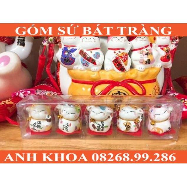 Bộ ngũ mèo thần tài-Đa sắc đa tài 4cm - Gốm sứ Bát Tràng Anh Khoa