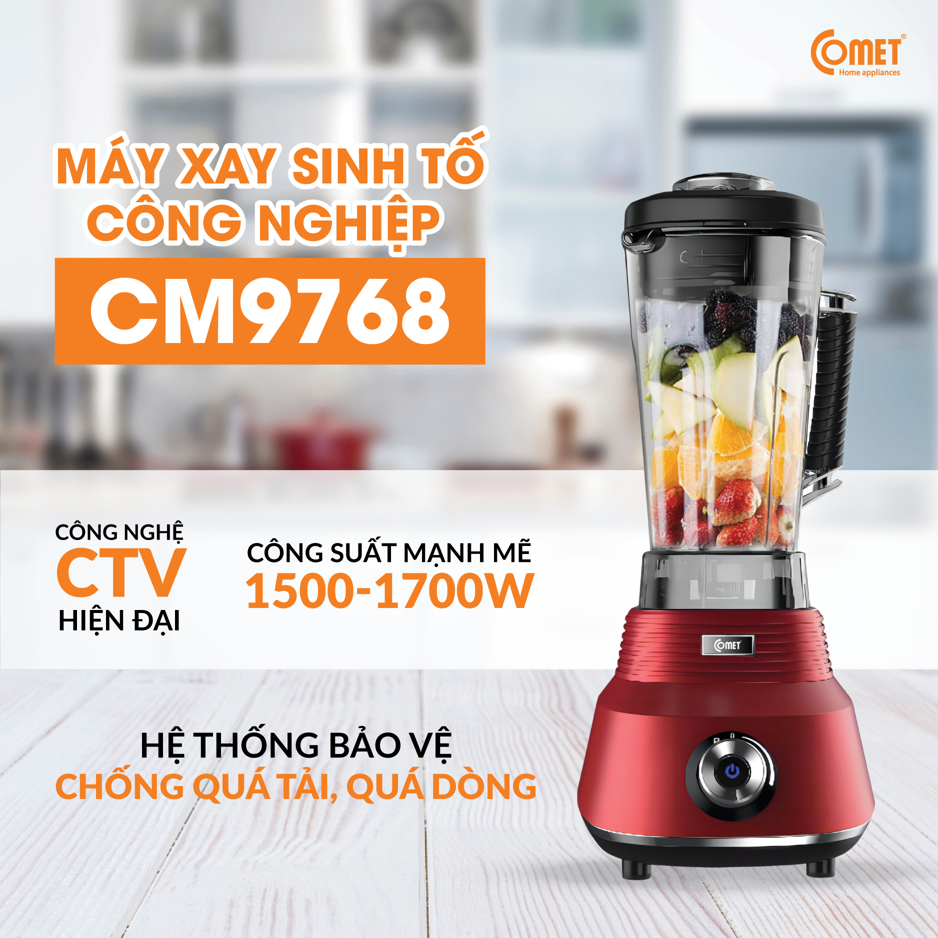 Máy xay sinh tố công nghiệp 1700W COMET - CM9768 - Hàng Chính Hãng