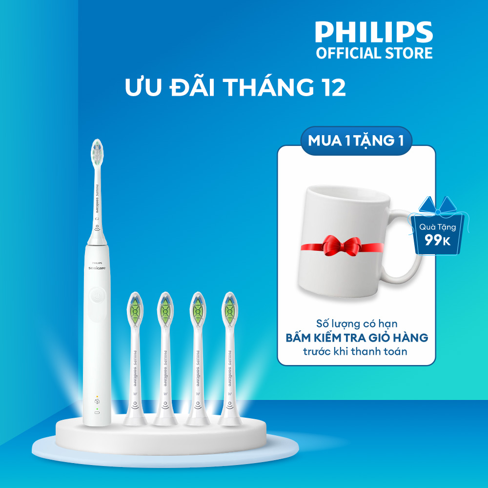 Bộ bàn chải điện Philips HX3671/23 + 4 đầu bàn chải thay thê HX6064/67 bảo hành 2 năm