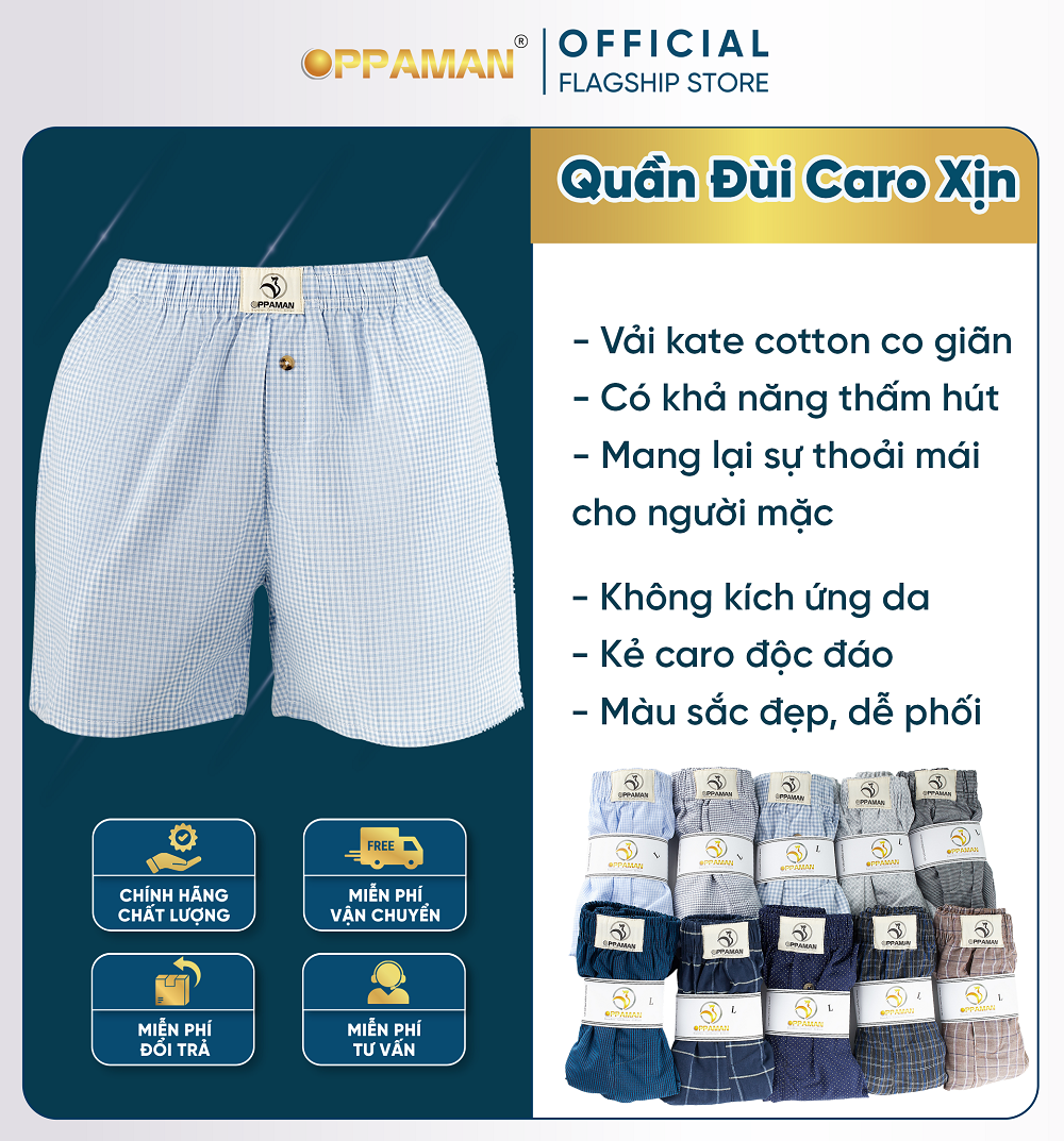 Quần đùi nam caro Oppaman co giãn cotton có túi khuy cài siêu xịn OD1- 1 cái