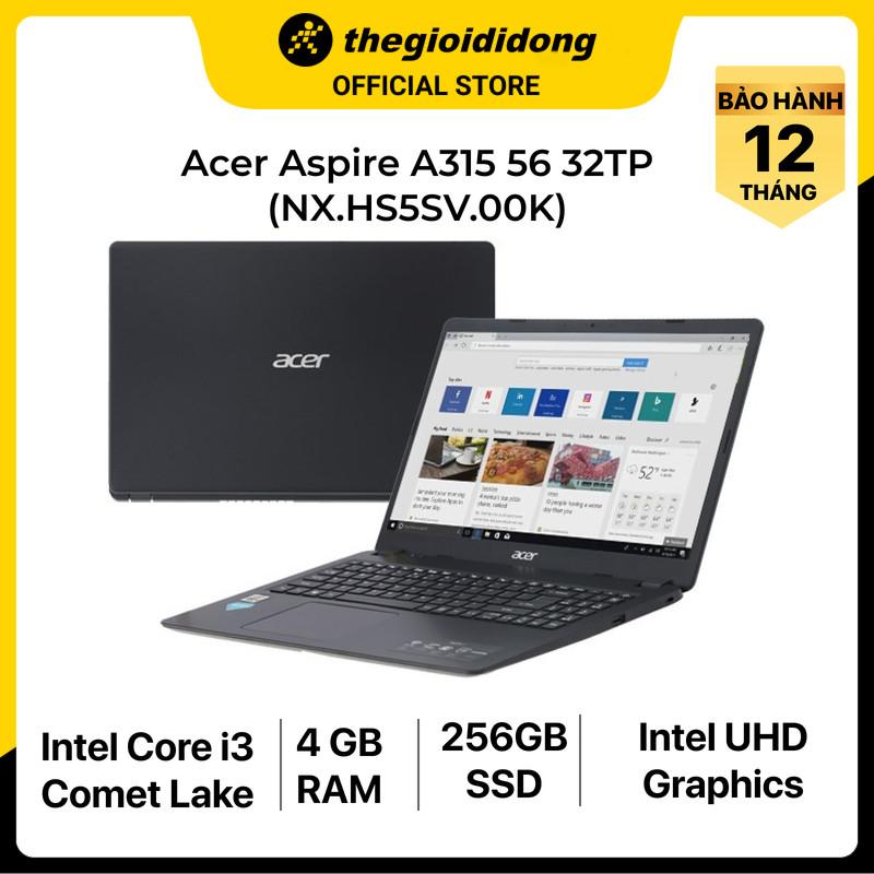 Laptop Acer Aspire A315 56 32TP i3 1005G1/4GB/256GB/15.6&quot;F/Win11/(NX.HS5SV.00K)/Đen - Hàng chính hãng