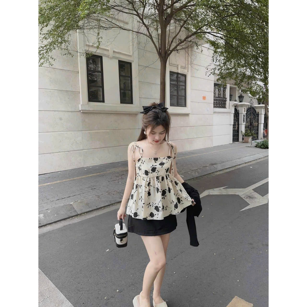 Set Áo hai dây peplum hoa xoè