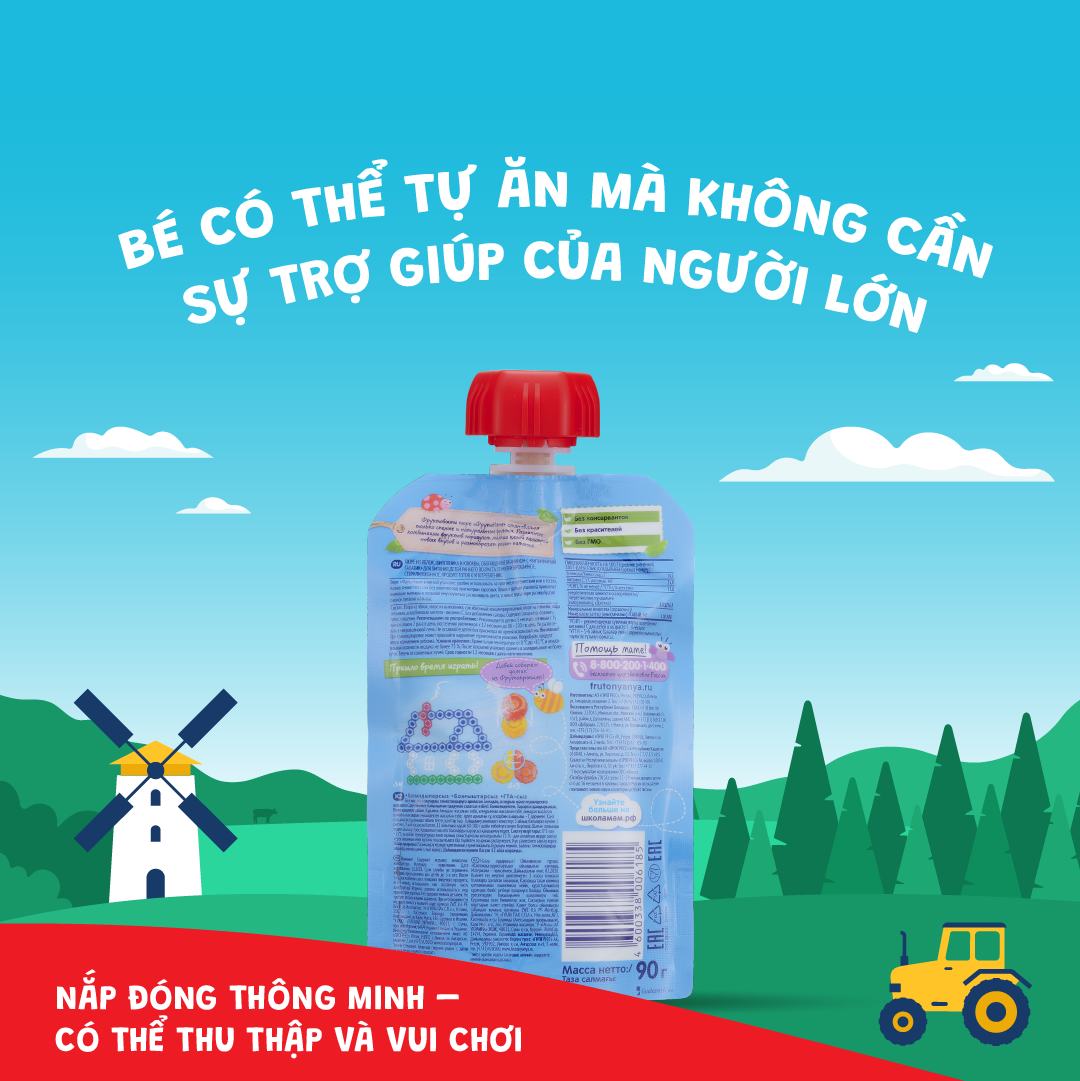 Trái cây nghiền vị táo, việt quất và bánh quy Fruto Nyanya 90g