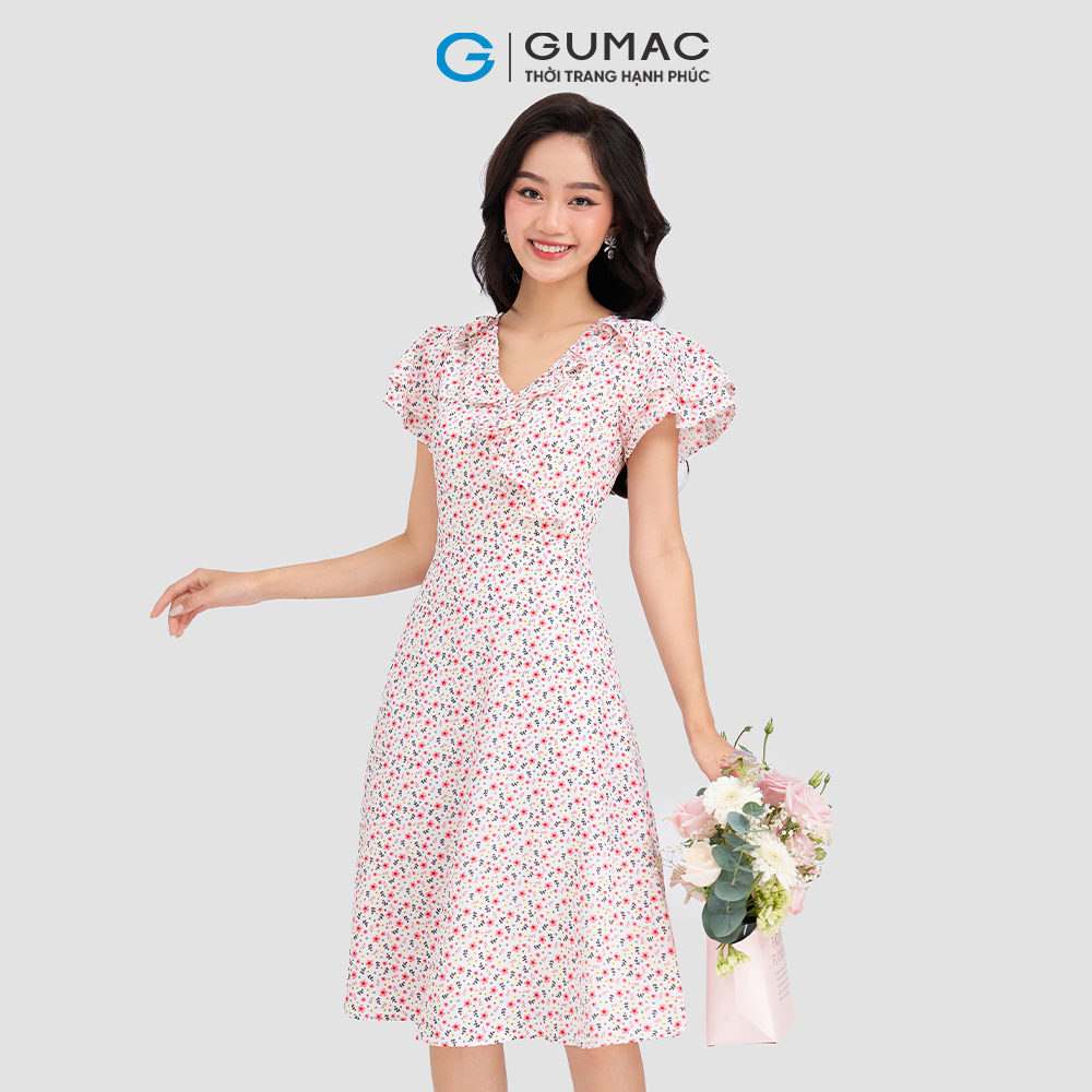 Đầm hoa nhí nữ phối bèo GUMAC DD03049