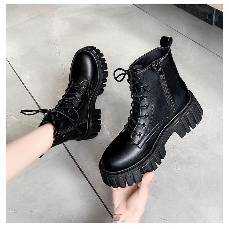 SẴN Boot ulzzang cao cổ 10cmcm buộc dây kéo khóa đế cao 5.5cm màu đen/trắng cá tính đẹp mới xinh thời trang